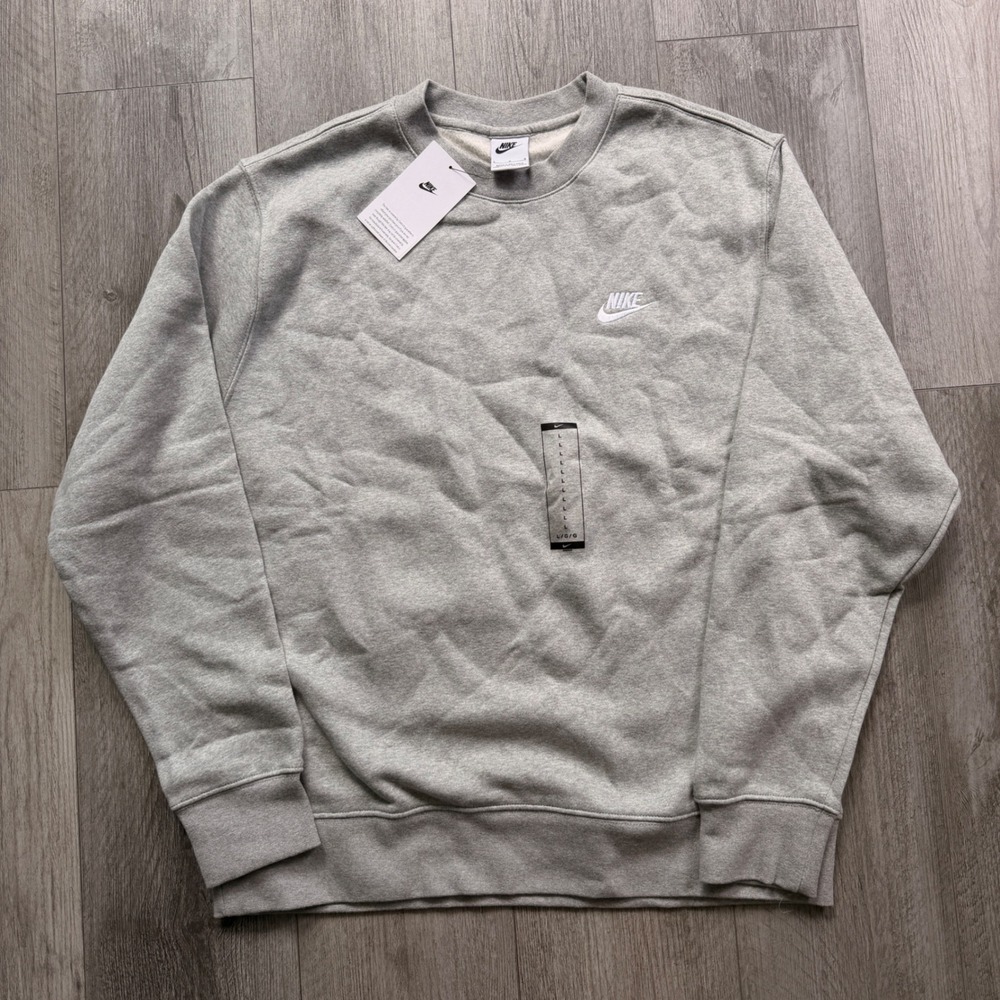 Nike Club Fleece Mens L Gray Crewneck Sweatshirt NWT